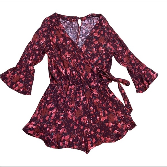 Free People All the Right Ruffles Rose Floral Berry Combo Romper - Picture 4 of 7